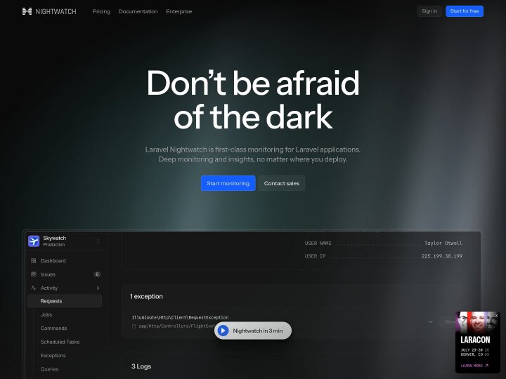 Screenshot of Laravel Nightwatch